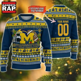 NCAA Michigan Wolverines Football Team Custom Name Number New Ugly Christmas Sweater