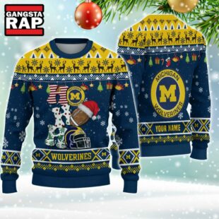 NCAA Michigan Wolverines Football Team HO HO HO Santa Claus Ugly Christmas Sweater