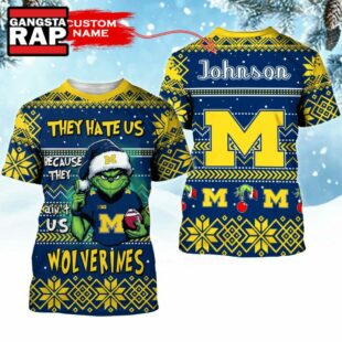 NCAA Michigan Wolverines They Hate US Special Grinch Snow Christmas T Shirt