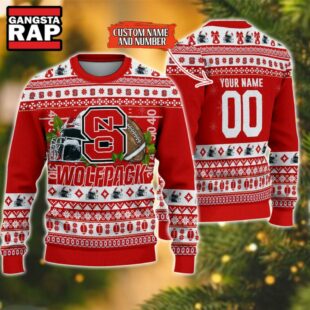 NCAA NC State Wolfpack Football Team Custom Name Number New Ugly Christmas Sweater