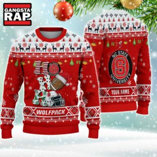 NCAA NC State Wolfpack Football Team HO HO HO Santa Claus Ugly Christmas Sweater