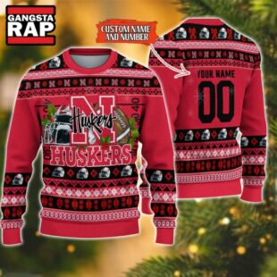 NCAA Nebraska Cornhuskers Football Team Custom Name Number New Ugly Christmas Sweater