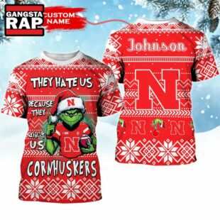 NCAA Nebraska Cornhuskers They Hate US Special Grinch Snow Christmas T Shirt