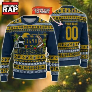 NCAA Notre Dame Fighting Irish Football Team Custom Name Number New Ugly Christmas Sweater