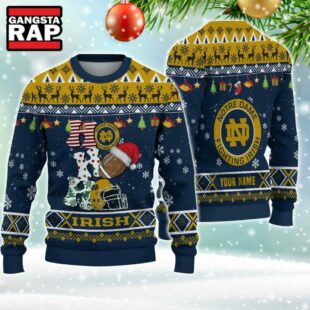 NCAA Notre Dame Fighting Irish Football Team HO HO HO Santa Claus Ugly Christmas Sweater