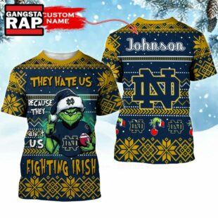 NCAA Notre Dame Fighting Irish They Hate US Special Grinch Snow Christmas T Shirt