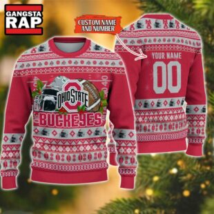 NCAA Ohio State Buckeyes Football Team Custom Name Number New Ugly Christmas Sweater