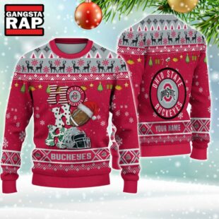 NCAA Ohio State Buckeyes Football Team HO HO HO Santa Claus Ugly Christmas Sweater