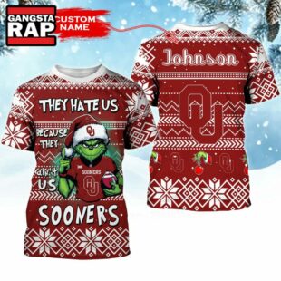 NCAA Oklahoma Sooners They Hate US Special Grinch Snow Christmas T Shirt