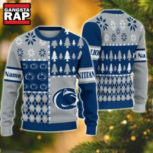 NCAA Penn State Nittany Lions Football Team Xmas Tree Snow Custom Name Ugly Christmas Sweater