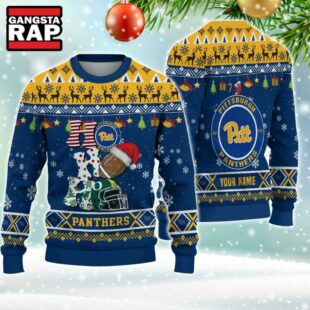 NCAA Pittsburgh Panthers Football Team HO HO HO Santa Claus Ugly Christmas Sweater