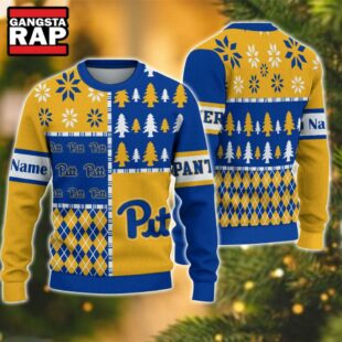 NCAA Pittsburgh Panthers Football Team Xmas Tree Snow Custom Name Ugly Christmas Sweater