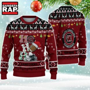 NCAA South Carolina Gamecocks Football Team HO HO HO Santa Claus Ugly Christmas Sweater