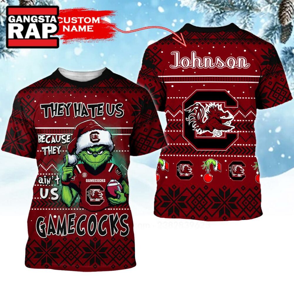 NCAA South Carolina Gamecocks They Hate US Special Grinch Snow Christmas T Shirt