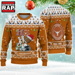 NCAA Texas Longhorns Football Team HO HO HO Santa Claus Ugly Christmas Sweater