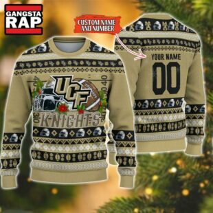 NCAA UCF Knights Football Team Custom Name Number New Ugly Christmas Sweater