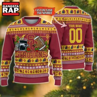 NCAA USC Trojans Football Team Custom Name Number New Ugly Christmas Sweater