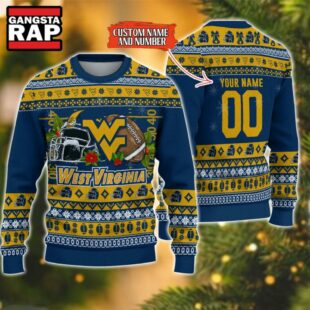 NCAA West Virginia Mountaineers Football Team Custom Name Number New Ugly Christmas Sweater