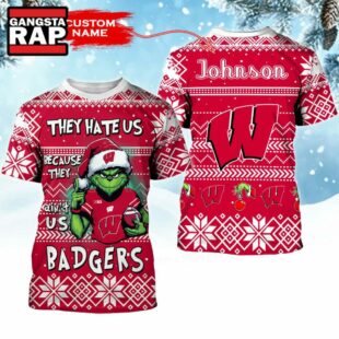 NCAA Wisconsin Badgers They Hate US Special Grinch Snow Christmas T Shirt