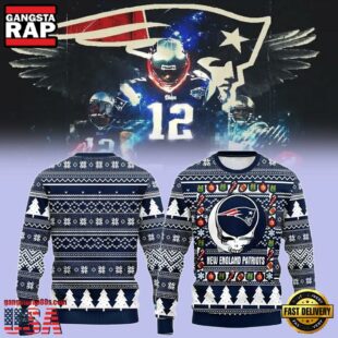 New England Patriots Grateful Dead Blue Christmas Ugly Sweater