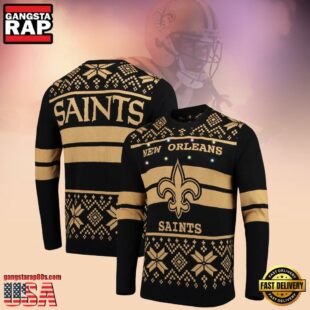 New Orleans Saints Black Gold Color NFL Christmas Ugly Sweater