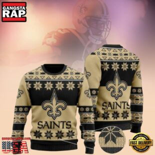 New Orleans Saints Black Yellow Color NFL Merry Christmas Ugly Sweater