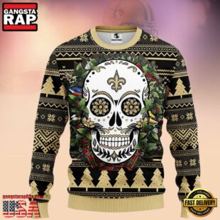 New Orleans Saints Skull Flower NFL Ugly Christmas Sweater