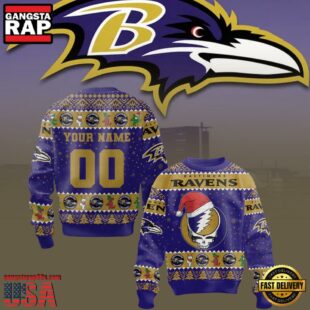 Personalized Baltimore Ravens NFL Grateful Dead Christmas Ugly Sweater