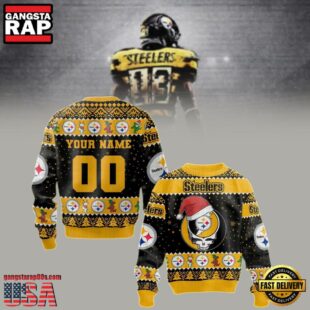 Personalized Pittsburgh Steelers Grateful Dead Christmas Ugly Sweater