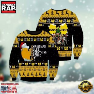 Wu Tang Clan Christmas Rules Everything Around Me Ugly Sweater Black Yellow Color