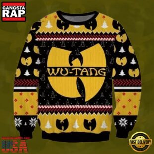 Wu Tang Clan Logo Print Ugly Christmas Sweater Black Yellow Color