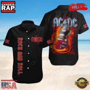 ACDC Rock Band Flaming Strings And Roll Hawaiian Shirt