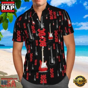 ACDC Rock Band Logo And Guitar Red Hawaiian Shirt