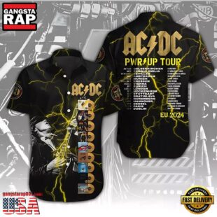 ACDC Rock Band Pwr Up World Tour 2024 Yellow Hawaiian Shirt