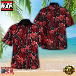 ACDC Rock Band Red Thorn Pattern Hawaiian Shirt