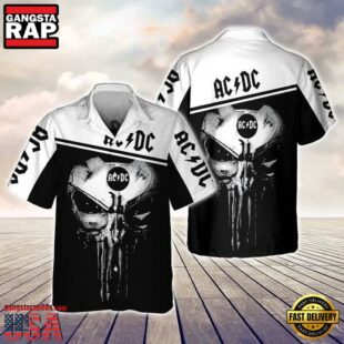 ACDC Rock Band Skull Strike Monochrome Hawaiian Shirt