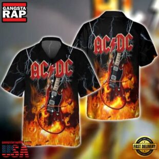 ACDC Rock Band Thunderstruck Guitar Flames Hawaiian Shirt