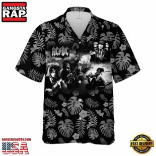 ACDC Rock Band Tropical Legends Art Flowers Pattern Hawaiian Shirt