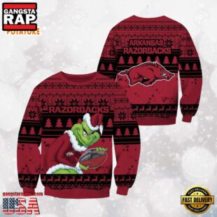 Arkansas Razorbacks Grinch Custom Name NCAA Ugly Christmas Sweater