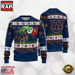 Auburn Tigers Merry Christmas Grinch Hand NCAA Ugly Christmas Sweater