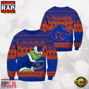 Boise State Broncos Grinch Custom Name Ugly Christmas Sweater