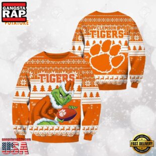 Clemson Tigers Grinch Custom Name NCAA Ugly Christmas Sweater