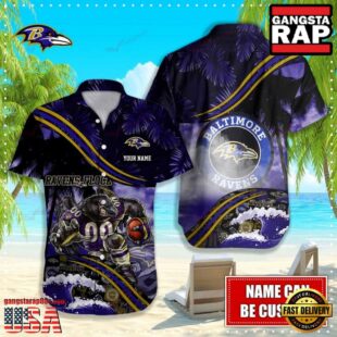 Custom Name Baltimore Ravens NFL Mascot Hawaiian Shirt