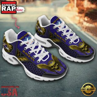 Custom Name NFL Baltimore Ravens Skull Air Max Plus Shoes