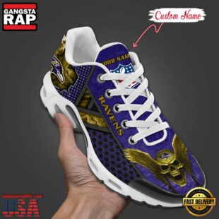 Custom Name NFL Baltimore Ravens Skull Air Max Plus Shoes