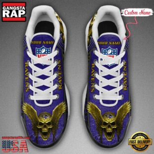 Custom Name NFL Baltimore Ravens Skull Air Max Plus Shoes