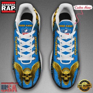 Custom Name NFL Los Angeles Chargers Skull Air Max Plus Shoes