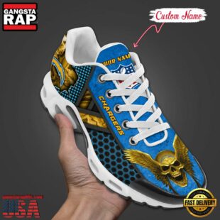 Custom Name NFL Los Angeles Chargers Skull Air Max Plus Shoes