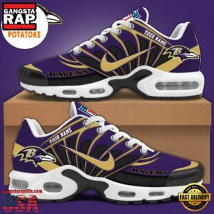 Customize Your Name With Baltimore Ravens V1 Air Max Plus Sneakers