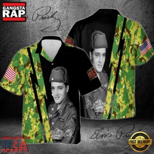 Elvis Presley Army Camo Unisex Hawaiian Shirt